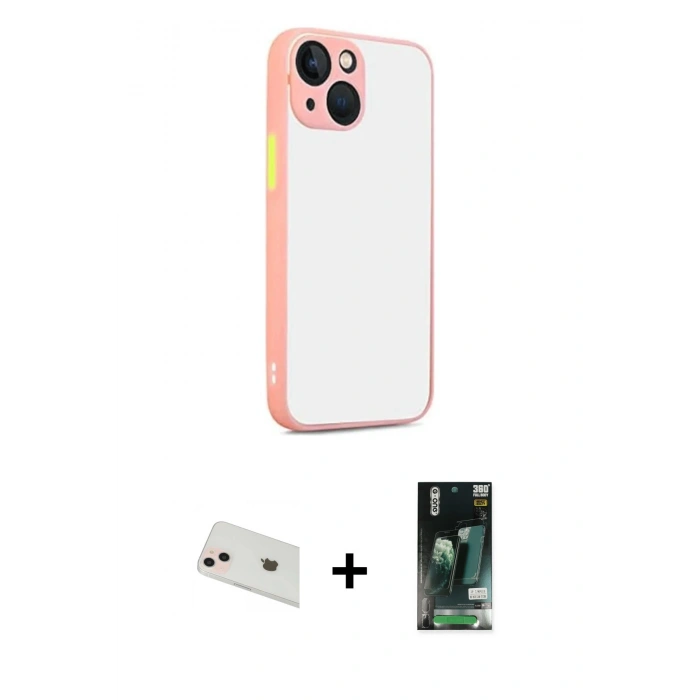 MARSİLYAN™- iPhone 13 Kılıf Ahenk Çizgi Serisi - Şeffaf 360 Full Body Arka Koruyucu + Rainbow Kamera Lens Koruma Cam - REGD