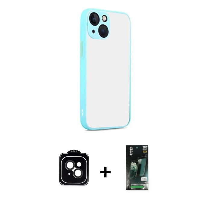 MARSİLYAN™- iPhone 13 Kılıf Ahenk Çizgi Serisi - Şeffaf 360 Full Body Arka Koruyucu + PVD Metal Kamera Lens - SH