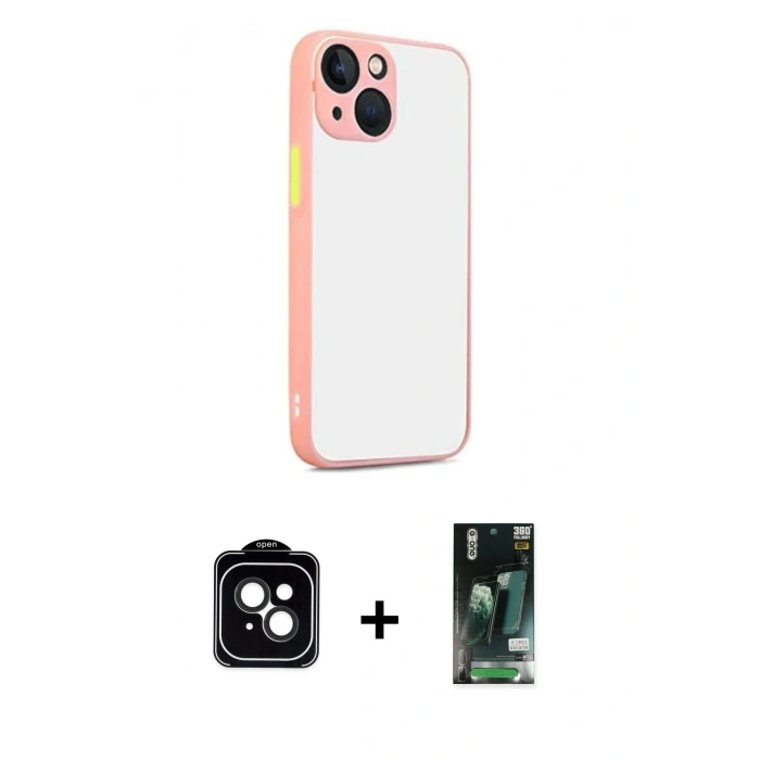 MARSİLYAN™- iPhone 13 Kılıf Ahenk Çizgi Serisi - Şeffaf 360 Full Body Arka Koruyucu + PVD Metal Kamera Lens - SH