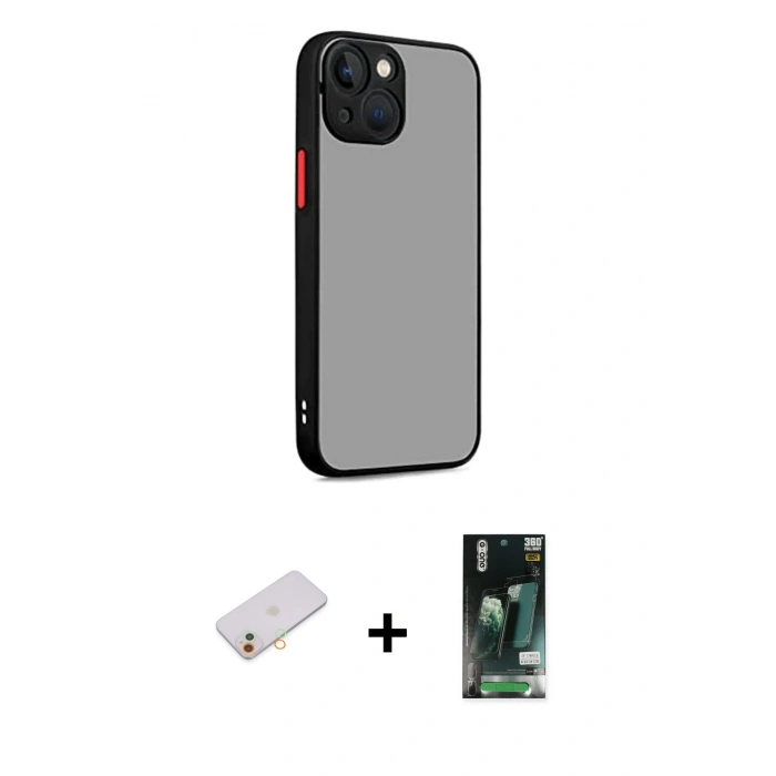 MARSİLYAN™- iPhone 13 Kılıf Ahenk Çizgi Serisi - Şeffaf 360 Full Body Arka Koruyucu + Renkli Kamera Lens Koruma Cam - TU