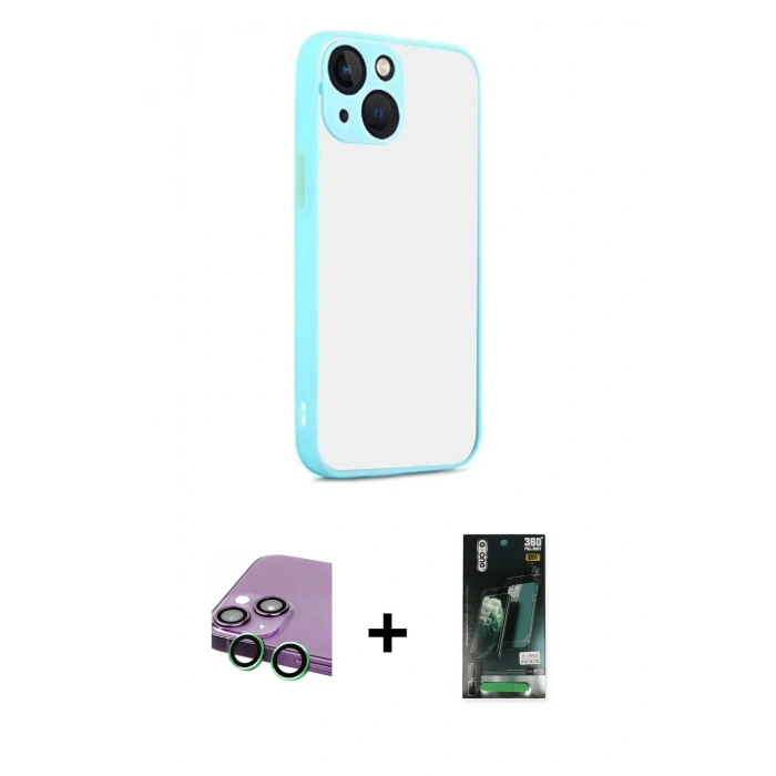MARSİLYAN™- iPhone 13 Kılıf Ahenk Çizgi Serisi - Şeffaf 360 Full Body Arka Koruyucu + Raze Metal Kamera Lens - YL