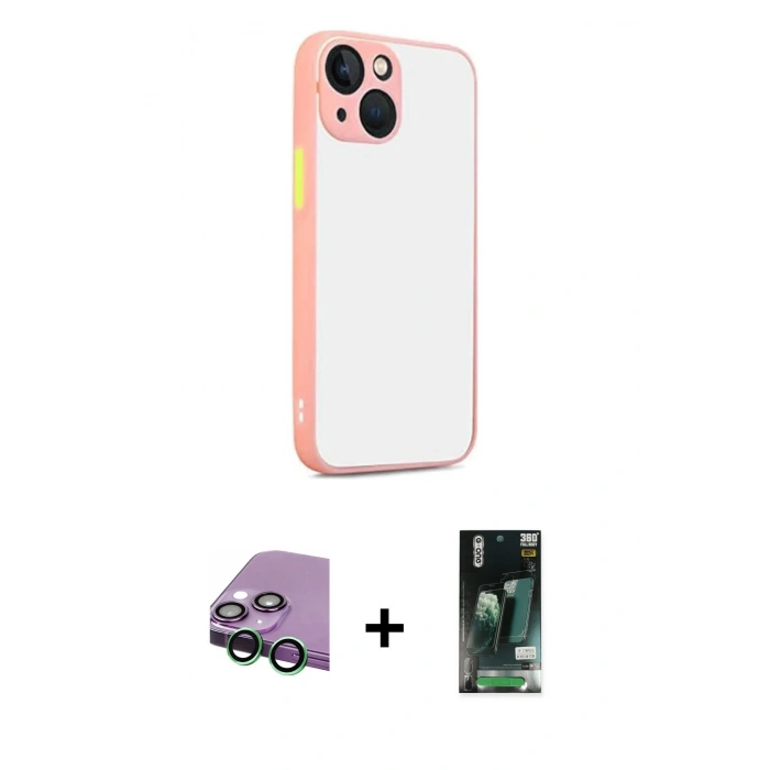 MARSİLYAN™- iPhone 13 Kılıf Ahenk Çizgi Serisi - Şeffaf 360 Full Body Arka Koruyucu + Raze Metal Kamera Lens - YL