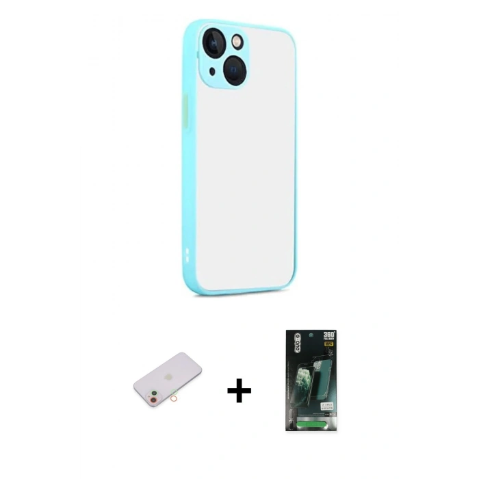 MARSİLYAN™- iPhone 13 Kılıf Ahenk Çizgi Serisi - Şeffaf 360 Full Body Arka Koruyucu + Renkli Kamera Lens Koruma Cam - YL