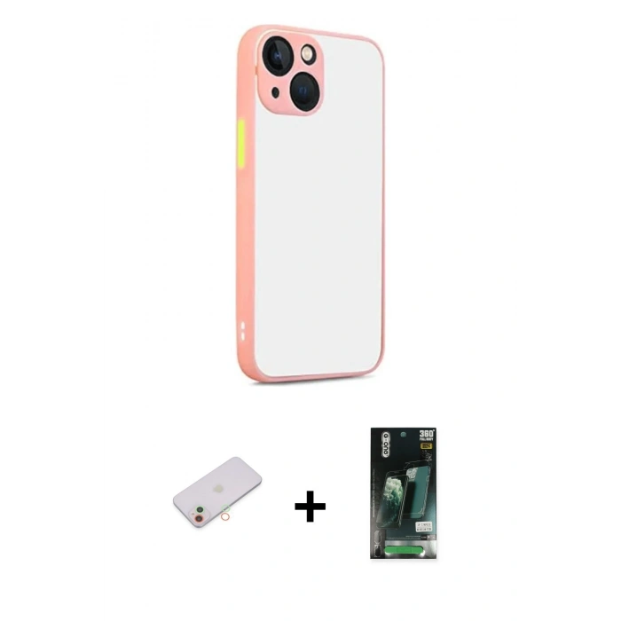 MARSİLYAN™- iPhone 13 Kılıf Ahenk Çizgi Serisi - Şeffaf 360 Full Body Arka Koruyucu + Renkli Kamera Lens Koruma Cam - YL