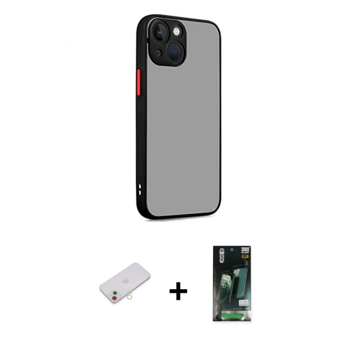 MARSİLYAN™- iPhone 13 Kılıf Ahenk Çizgi Serisi - Şeffaf 360 Full Body Arka Koruyucu + Renkli Kamera Lens Koruma Cam - YL