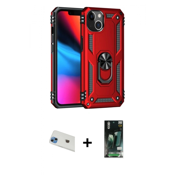 MARSİLYAN™- iPhone 13 Kılıf Ahenk Klasik Koleksiyonu - Şeffaf 360 Full Body Arka Koruyucu + Rainbow Kamera Lens Koruma Cam - MI