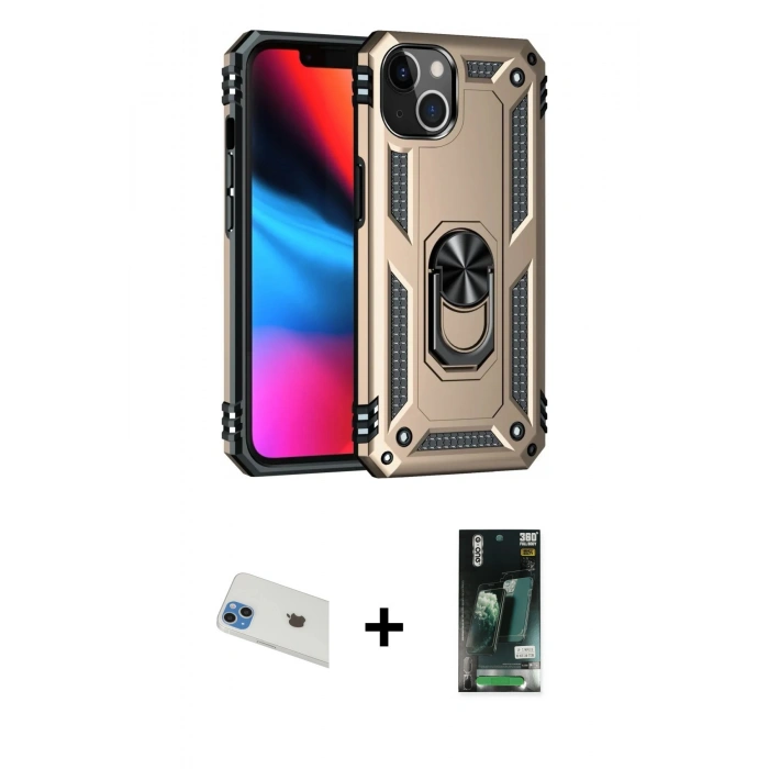 MARSİLYAN™- iPhone 13 Kılıf Ahenk Klasik Koleksiyonu - Şeffaf 360 Full Body Arka Koruyucu + Rainbow Kamera Lens Koruma Cam - MI