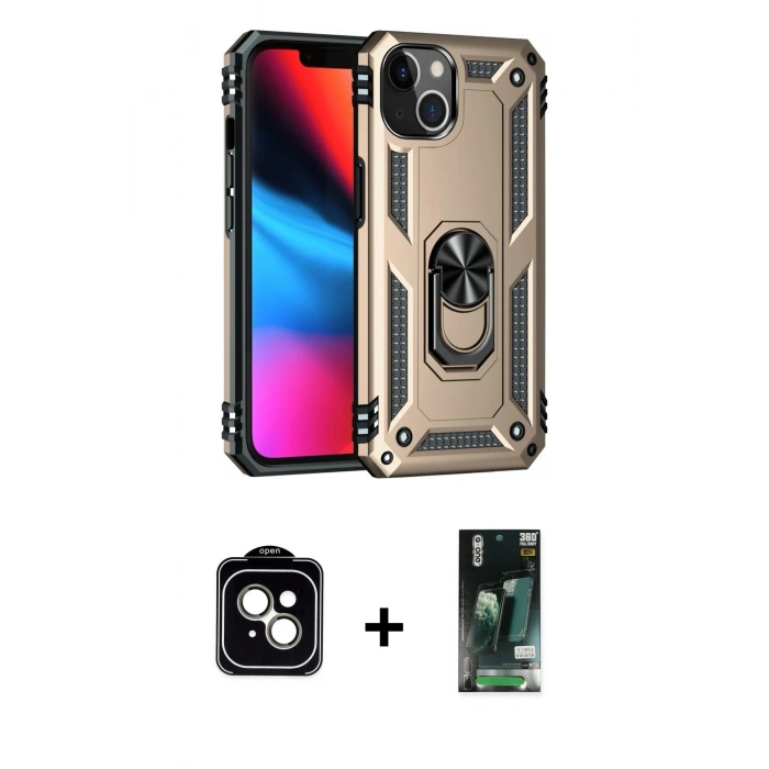 MARSİLYAN™- iPhone 13 Kılıf Ahenk Klasik Koleksiyonu - Şeffaf 360 Full Body Arka Koruyucu + PVD Metal Kamera Lens - NLGY
