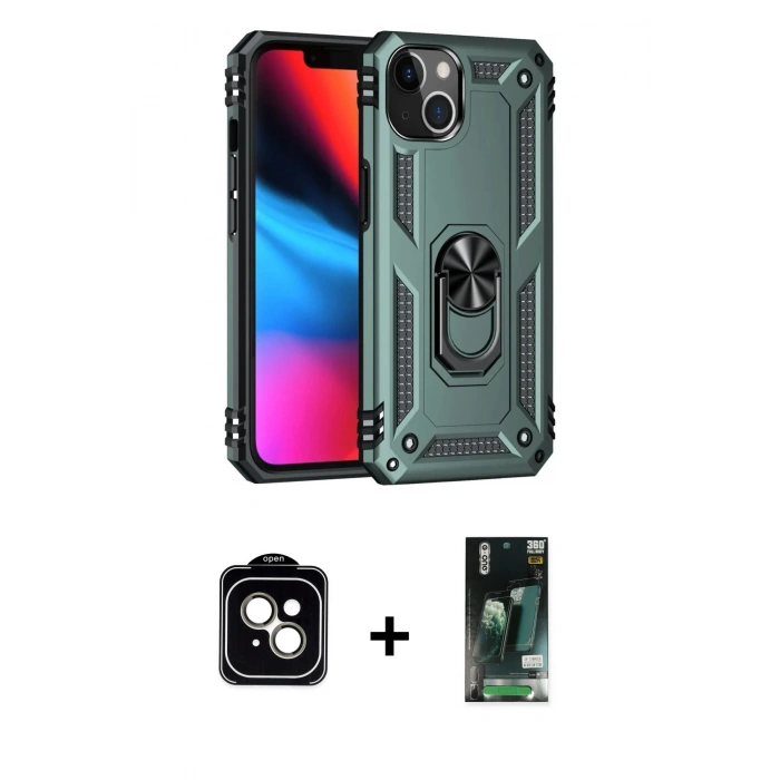 MARSİLYAN™- iPhone 13 Kılıf Ahenk Klasik Koleksiyonu - Şeffaf 360 Full Body Arka Koruyucu + PVD Metal Kamera Lens - NLGY