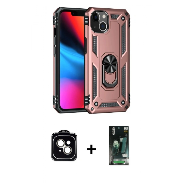 MARSİLYAN™- iPhone 13 Kılıf Ahenk Klasik Koleksiyonu - Şeffaf 360 Full Body Arka Koruyucu + PVD Metal Kamera Lens - NLGY