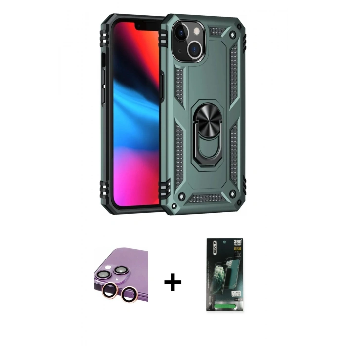 MARSİLYAN™- iPhone 13 Kılıf Ahenk Klasik Koleksiyonu - Şeffaf 360 Full Body Arka Koruyucu + Raze Metal Kamera Lens - PE