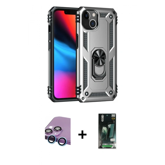 MARSİLYAN™- iPhone 13 Kılıf Ahenk Klasik Koleksiyonu - Şeffaf 360 Full Body Arka Koruyucu + Raze Metal Kamera Lens - MI