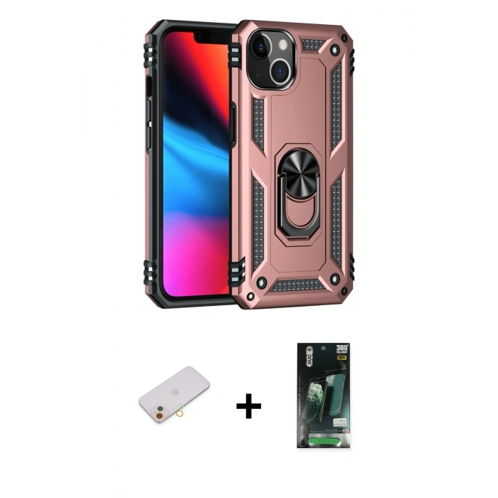 MARSİLYAN™- iPhone 13 Kılıf Ahenk Klasik Koleksiyonu - Şeffaf 360 Full Body Arka Koruyucu + Renkli Kamera Lens Koruma Cam - TU