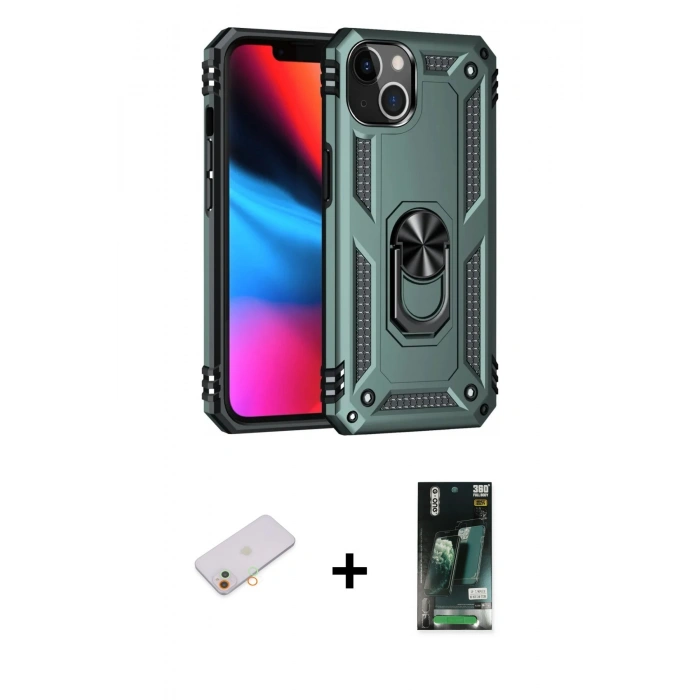 MARSİLYAN™- iPhone 13 Kılıf Ahenk Klasik Koleksiyonu - Şeffaf 360 Full Body Arka Koruyucu + Renkli Kamera Lens Koruma Cam - TU