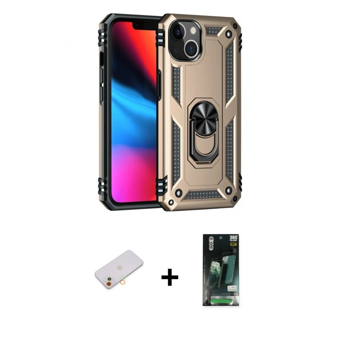 MARSİLYAN™- iPhone 13 Kılıf Ahenk Klasik Koleksiyonu - Şeffaf 360 Full Body Arka Koruyucu + Renkli Kamera Lens Koruma Cam - TU