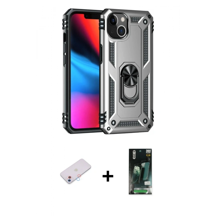 MARSİLYAN™- iPhone 13 Kılıf Ahenk Klasik Koleksiyonu - Şeffaf 360 Full Body Arka Koruyucu + Renkli Kamera Lens Koruma Cam - PE