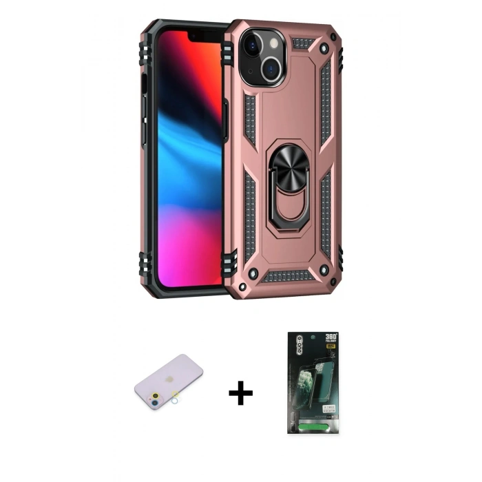 MARSİLYAN™- iPhone 13 Kılıf Ahenk Klasik Koleksiyonu - Şeffaf 360 Full Body Arka Koruyucu + Renkli Kamera Lens Koruma Cam - SI