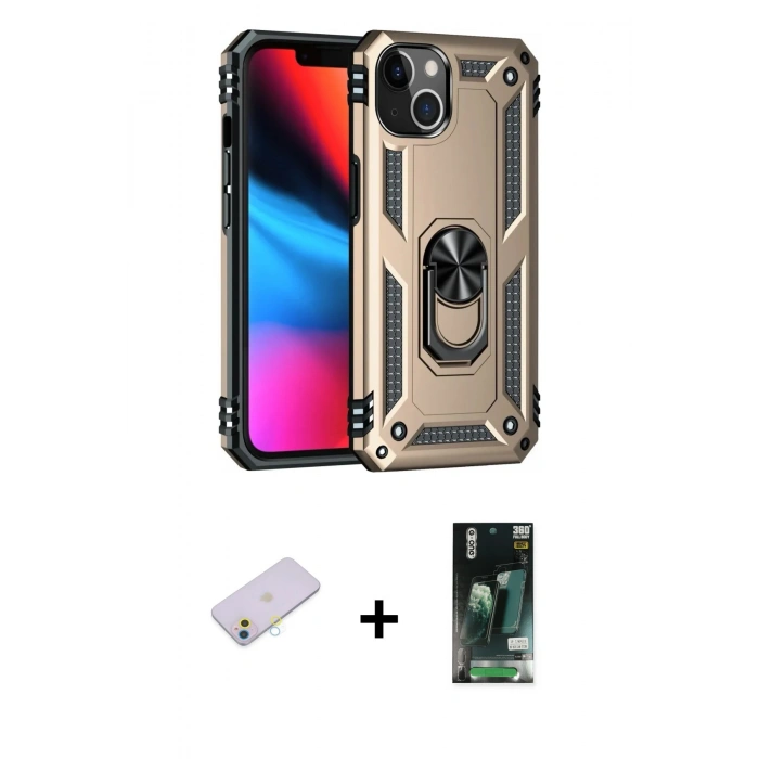 MARSİLYAN™- iPhone 13 Kılıf Ahenk Klasik Koleksiyonu - Şeffaf 360 Full Body Arka Koruyucu + Renkli Kamera Lens Koruma Cam - SI