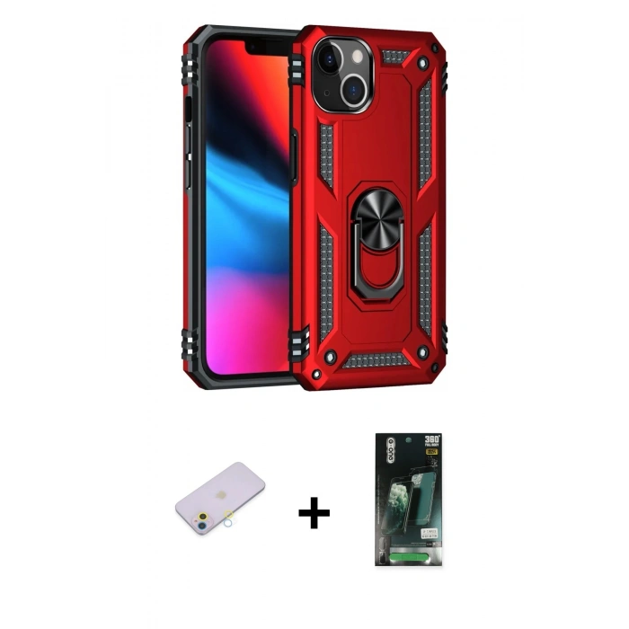 MARSİLYAN™- iPhone 13 Kılıf Ahenk Klasik Koleksiyonu - Şeffaf 360 Full Body Arka Koruyucu + Renkli Kamera Lens Koruma Cam - SI