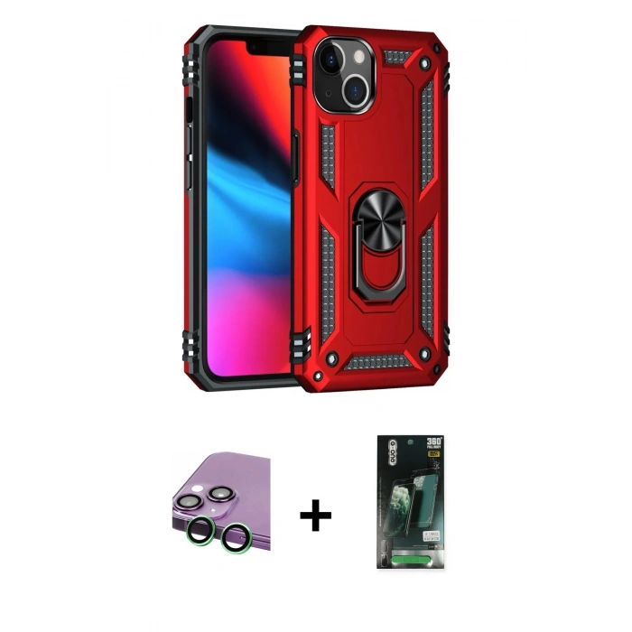 MARSİLYAN™- iPhone 13 Kılıf Ahenk Klasik Koleksiyonu - Şeffaf 360 Full Body Arka Koruyucu + Raze Metal Kamera Lens - YL