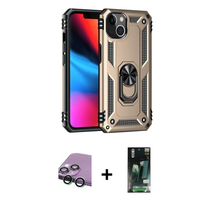 MARSİLYAN™- iPhone 13 Kılıf Ahenk Klasik Koleksiyonu - Şeffaf 360 Full Body Arka Koruyucu + Raze Metal Kamera Lens - YL