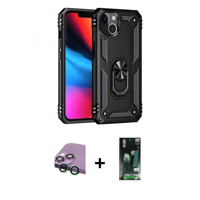MARSİLYAN™- iPhone 13 Kılıf Ahenk Klasik Koleksiyonu - Şeffaf 360 Full Body Arka Koruyucu + Raze Metal Kamera Lens - YL