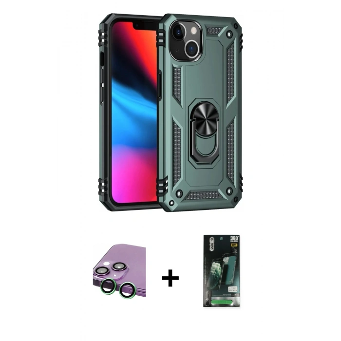 MARSİLYAN™- iPhone 13 Kılıf Ahenk Klasik Koleksiyonu - Şeffaf 360 Full Body Arka Koruyucu + Raze Metal Kamera Lens - YL