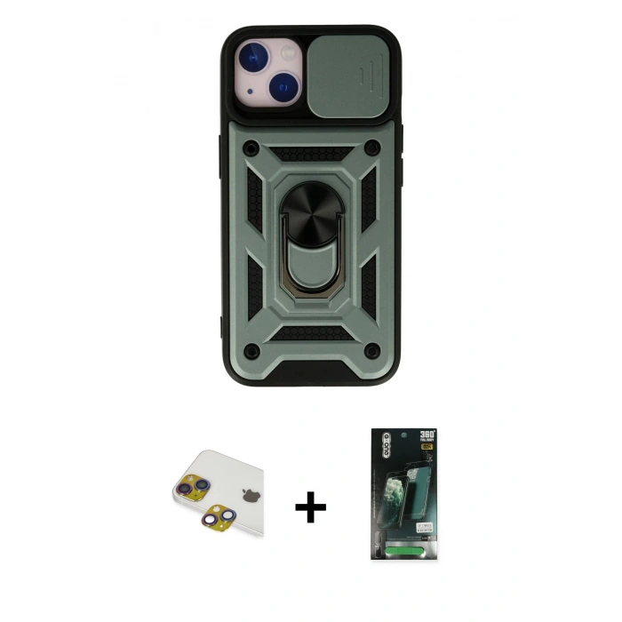 MARSİLYAN™- iPhone 13 Kılıf Ahenk Klasik - Şeffaf 360 Full Body Arka Koruyucu + Pers Alüminyum Kamera Lens - GI