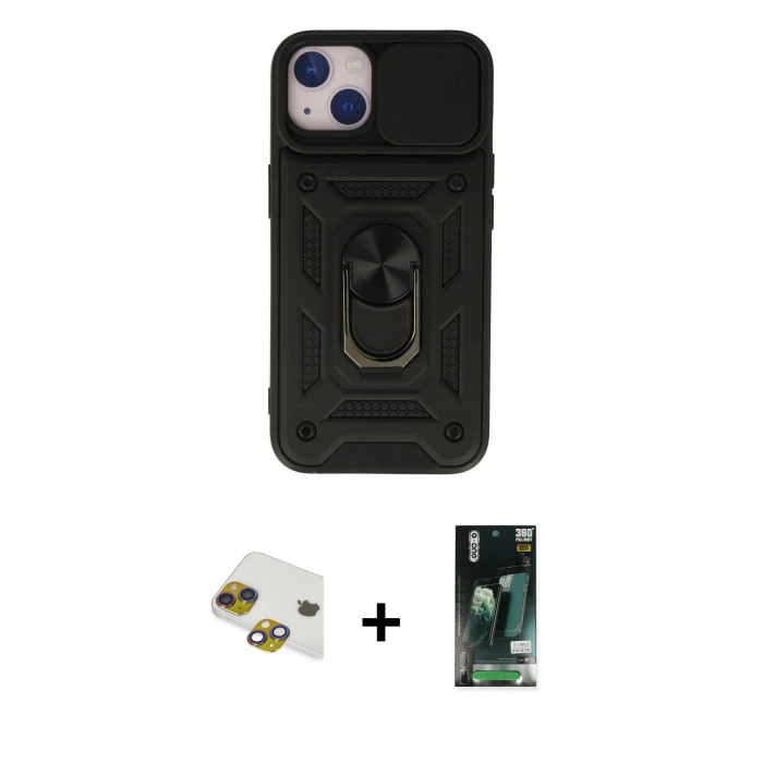 MARSİLYAN™- iPhone 13 Kılıf Ahenk Klasik - Şeffaf 360 Full Body Arka Koruyucu + Pers Alüminyum Kamera Lens - GI