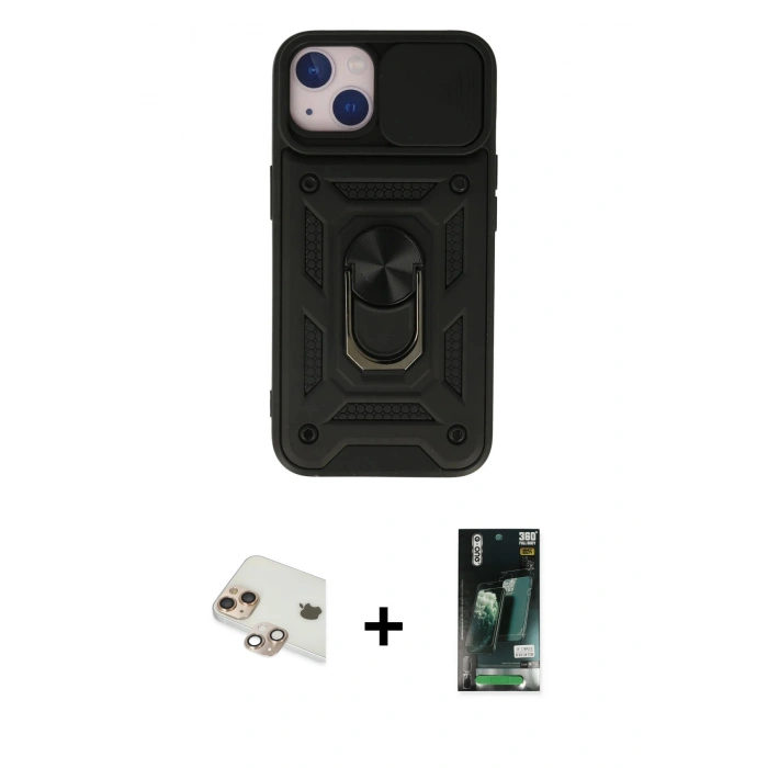 MARSİLYAN™- iPhone 13 Kılıf Ahenk Klasik - Şeffaf 360 Full Body Arka Koruyucu + Pers Alüminyum Kamera Lens - GD