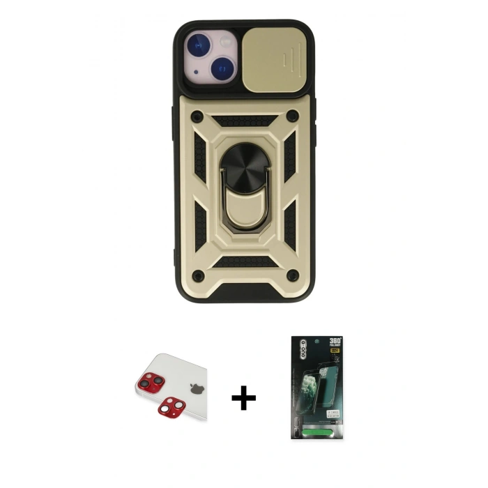 MARSİLYAN™- iPhone 13 Kılıf Ahenk Klasik - Şeffaf 360 Full Body Arka Koruyucu + Pers Alüminyum Kamera Lens - KI