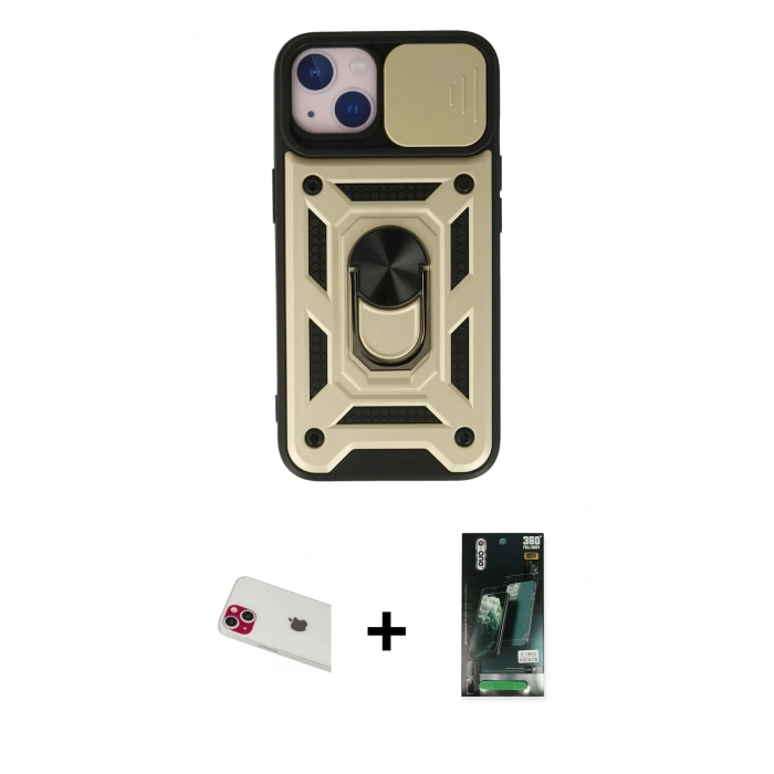 MARSİLYAN™- iPhone 13 Kılıf Ahenk Klasik - Şeffaf 360 Full Body Arka Koruyucu + Rainbow Kamera Lens Koruma Cam - KI