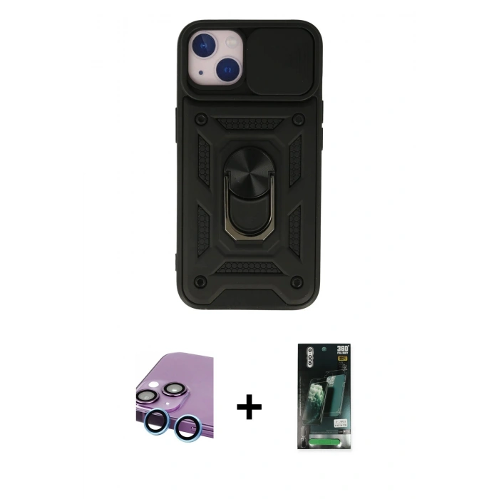 MARSİLYAN™- iPhone 13 Kılıf Ahenk Klasik - Şeffaf 360 Full Body Arka Koruyucu + Raze Metal Kamera Lens - MI