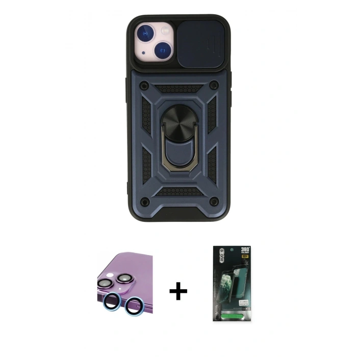 MARSİLYAN™- iPhone 13 Kılıf Ahenk Klasik - Şeffaf 360 Full Body Arka Koruyucu + Raze Metal Kamera Lens - MI