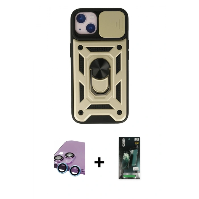 MARSİLYAN™- iPhone 13 Kılıf Ahenk Klasik - Şeffaf 360 Full Body Arka Koruyucu + Raze Metal Kamera Lens - MI