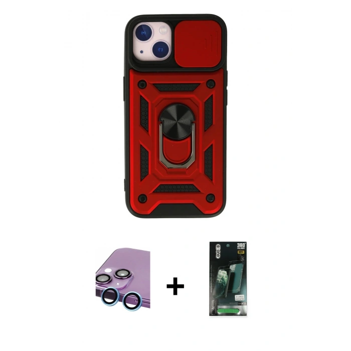 MARSİLYAN™- iPhone 13 Kılıf Ahenk Klasik - Şeffaf 360 Full Body Arka Koruyucu + Raze Metal Kamera Lens - MI