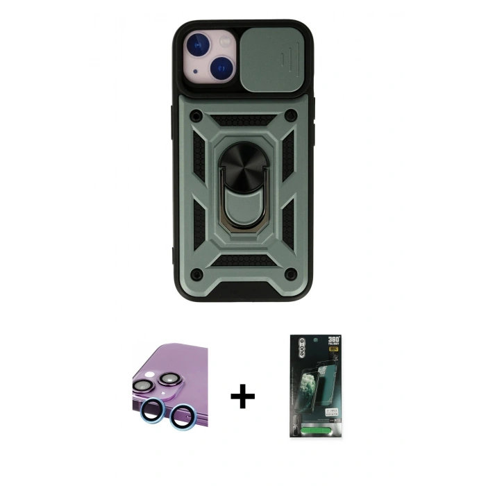 MARSİLYAN™- iPhone 13 Kılıf Ahenk Klasik - Şeffaf 360 Full Body Arka Koruyucu + Raze Metal Kamera Lens - MI