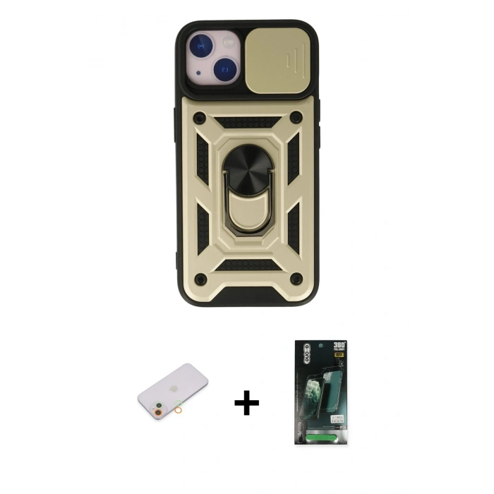 MARSİLYAN™- iPhone 13 Kılıf Ahenk Klasik - Şeffaf 360 Full Body Arka Koruyucu + Renkli Kamera Lens Koruma Cam - TU