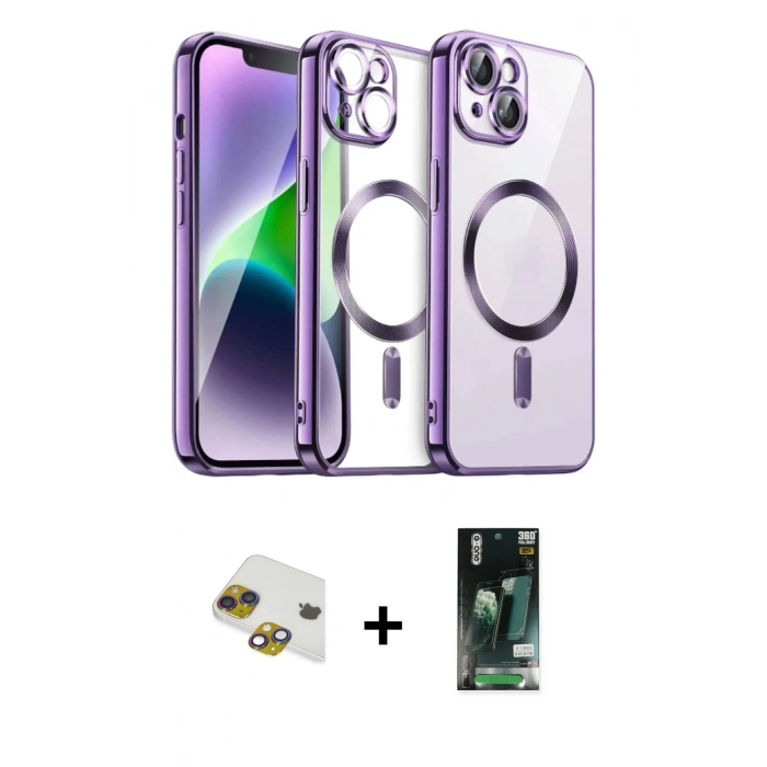 MARSİLYAN™- iPhone 13 Kılıf Nova Işık Özel Seri - Şeffaf 360 Full Body Arka Koruyucu + Pers Alüminyum Kamera Lens - GI