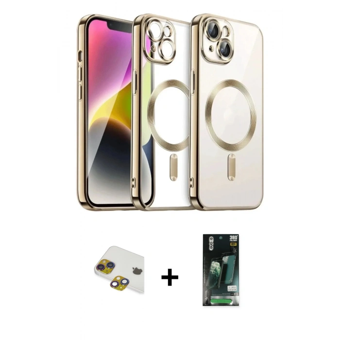 MARSİLYAN™- iPhone 13 Kılıf Nova Işık Özel Seri - Şeffaf 360 Full Body Arka Koruyucu + Pers Alüminyum Kamera Lens - GI
