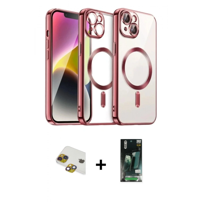 MARSİLYAN™- iPhone 13 Kılıf Nova Işık Özel Seri - Şeffaf 360 Full Body Arka Koruyucu + Pers Alüminyum Kamera Lens - GI