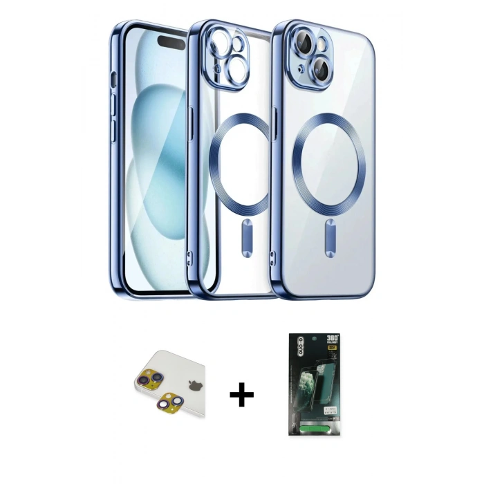 MARSİLYAN™- iPhone 13 Kılıf Nova Işık Özel Seri - Şeffaf 360 Full Body Arka Koruyucu + Pers Alüminyum Kamera Lens - GI
