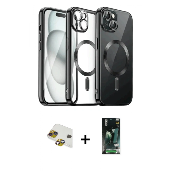 MARSİLYAN™- iPhone 13 Kılıf Nova Işık Özel Seri - Şeffaf 360 Full Body Arka Koruyucu + Pers Alüminyum Kamera Lens - GI