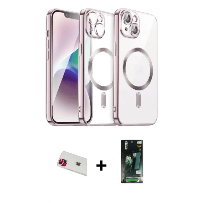MARSİLYAN™- iPhone 13 Kılıf Nova Işık Özel Seri - Şeffaf 360 Full Body Arka Koruyucu + Rainbow Kamera Lens Koruma Cam - KI