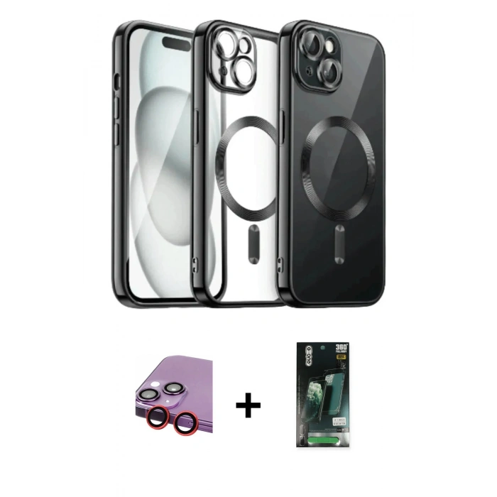 MARSİLYAN™- iPhone 13 Kılıf Nova Işık Özel Seri - Şeffaf 360 Full Body Arka Koruyucu + Raze Metal Kamera Lens - KI