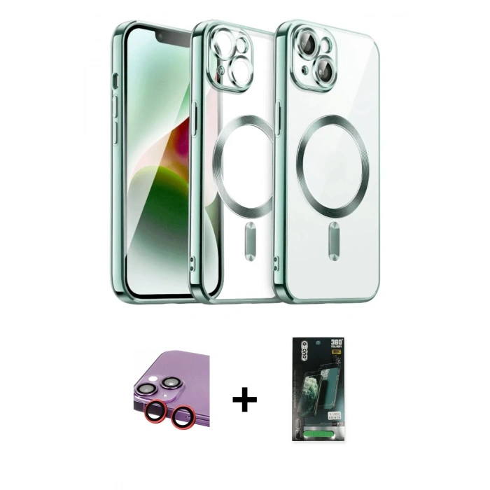 MARSİLYAN™- iPhone 13 Kılıf Nova Işık Özel Seri - Şeffaf 360 Full Body Arka Koruyucu + Raze Metal Kamera Lens - KI