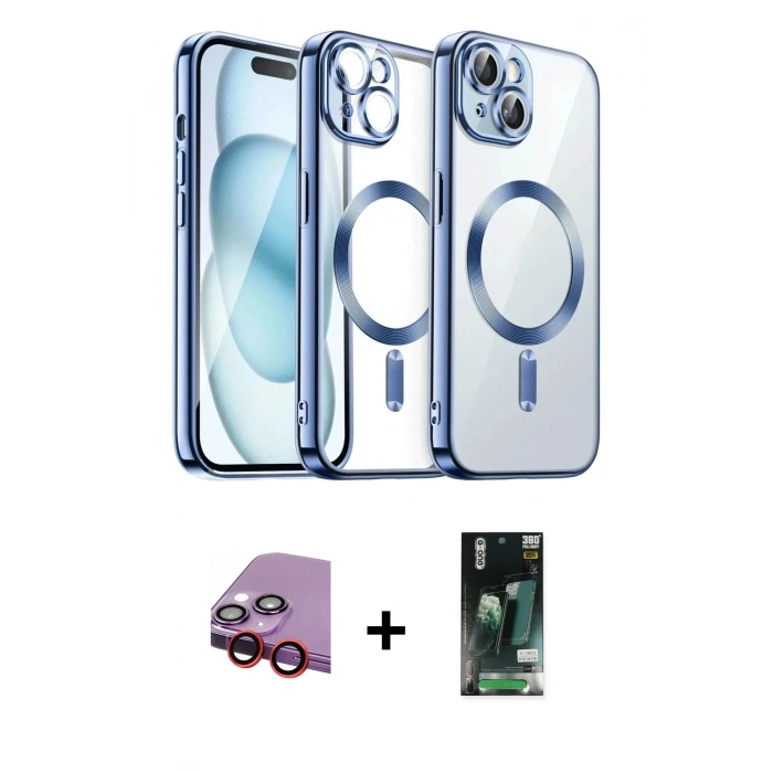 MARSİLYAN™- iPhone 13 Kılıf Nova Işık Özel Seri - Şeffaf 360 Full Body Arka Koruyucu + Raze Metal Kamera Lens - KI