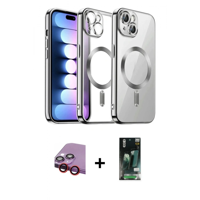 MARSİLYAN™- iPhone 13 Kılıf Nova Işık Özel Seri - Şeffaf 360 Full Body Arka Koruyucu + Raze Metal Kamera Lens - KI