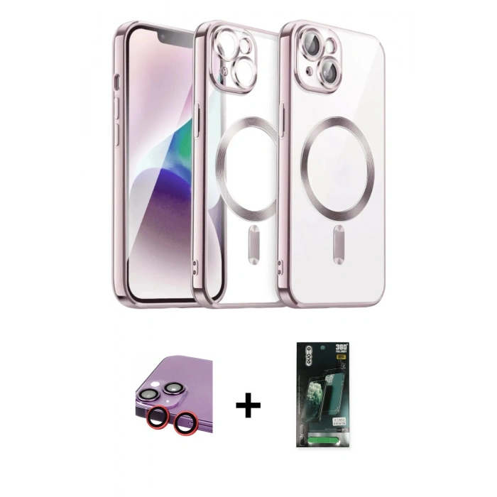 MARSİLYAN™- iPhone 13 Kılıf Nova Işık Özel Seri - Şeffaf 360 Full Body Arka Koruyucu + Raze Metal Kamera Lens - KI