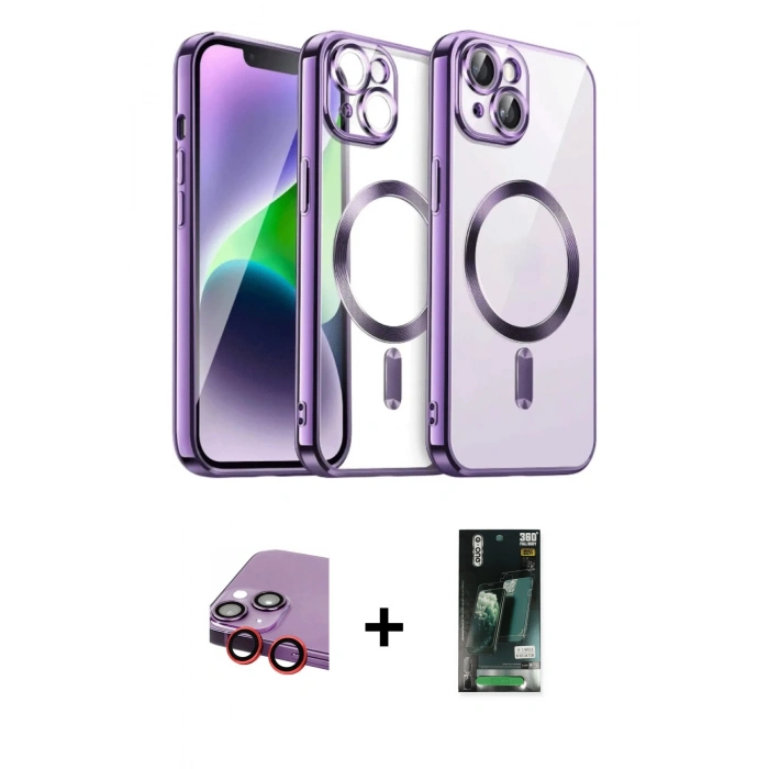 MARSİLYAN™- iPhone 13 Kılıf Nova Işık Özel Seri - Şeffaf 360 Full Body Arka Koruyucu + Raze Metal Kamera Lens - KI